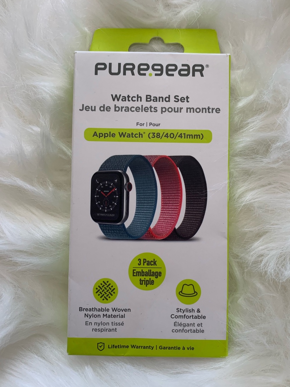 3-Pack Woven Nylon Apple Watch Bands - Blue, Pink, Black (38/40/41mm)